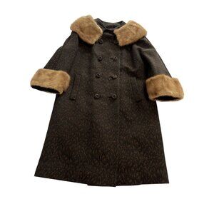 Winkelman's Vintage Double Breasted Coat in Brown Fur Cuffs Collar